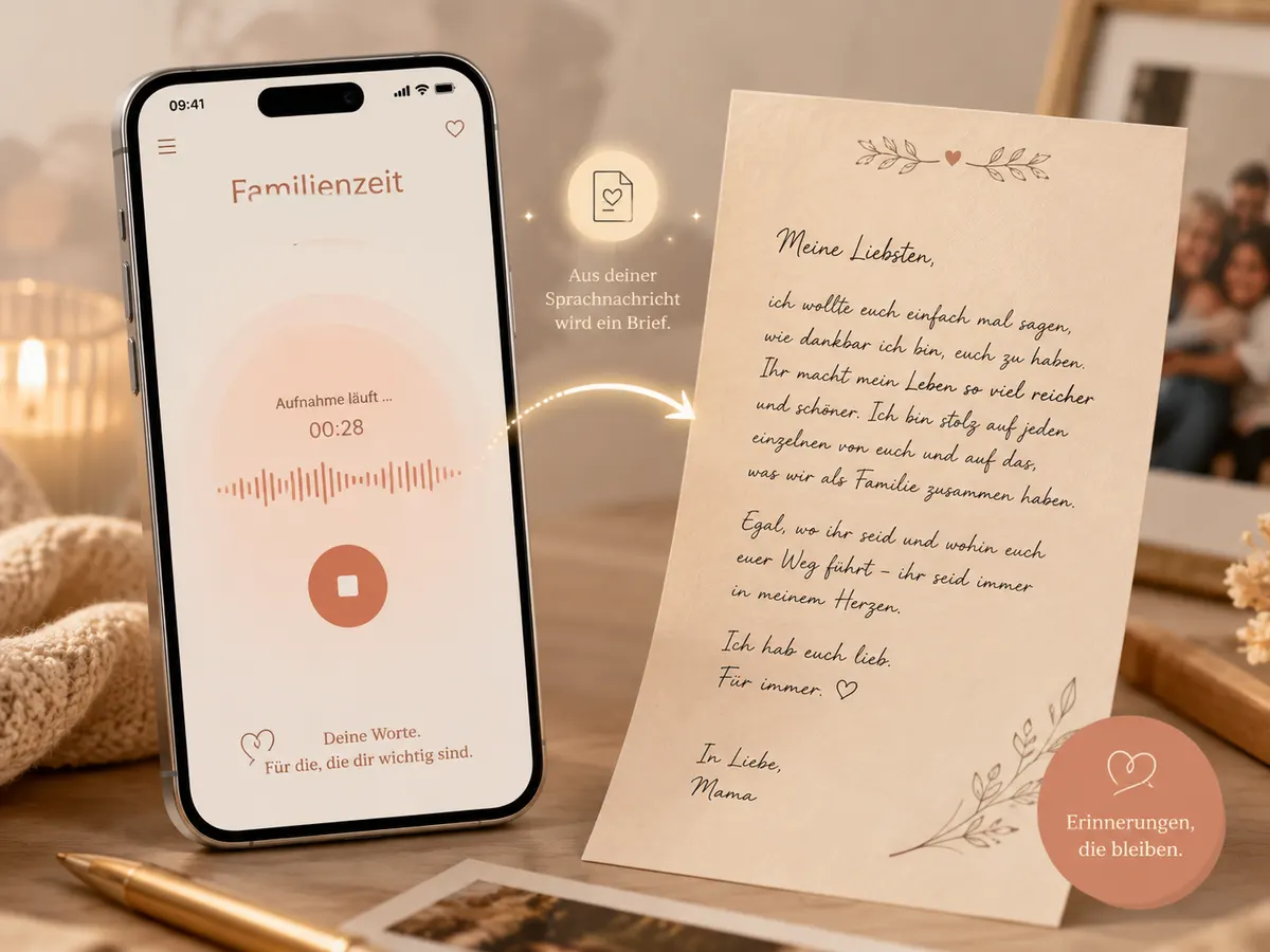 Eine Sprachaufnahme wird zu einem handschriftlich wirkenden Brief